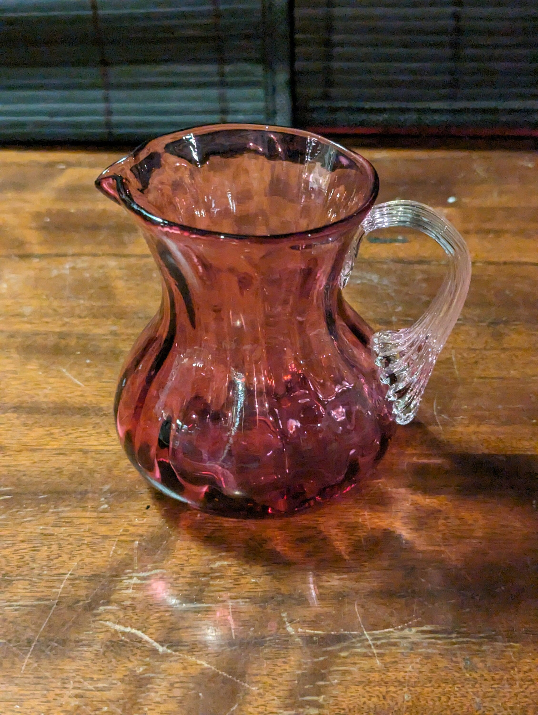 Vintage, Pilgrim Art Glass, Cranberry Glass, Creamer, Mini Pitcher