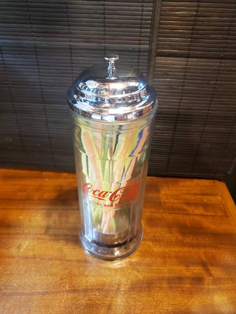 Straw Dispenser Antique/vintage Drug Store Soda Shop Diner Clear Glass and  Metal 1920s-30s With Metal Insert 