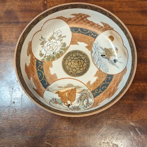 Antique, Meiji, Japanese. Shoza Style, Kutani, Porcelain, Bowl, Three Character, Every Face, 6" Diameter, 1 5/8" Tall