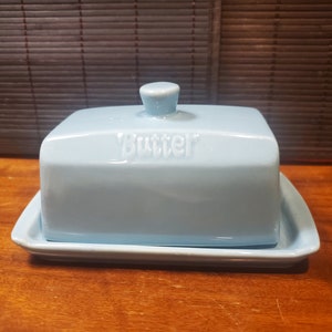 Vintage, Ceramic, Covered Butter, Dish, Aqua Glaze, 7 1/2 Long, 4 3/8 Wide, 4 Tall afbeelding 2