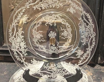 10枚セット。激レア。フォストリア　June サラダ＆ディナープレート10枚 Fostoria June Clear Glass Etched Dinner Plates 10 1/4