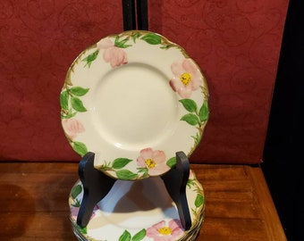 6 Vintage, Ceramic, Desert Rose, By Franciscan, Earthenware, Bread And Butter Plates, Pink Roses, 6 3/8&quot; USA, 1950&#39;s