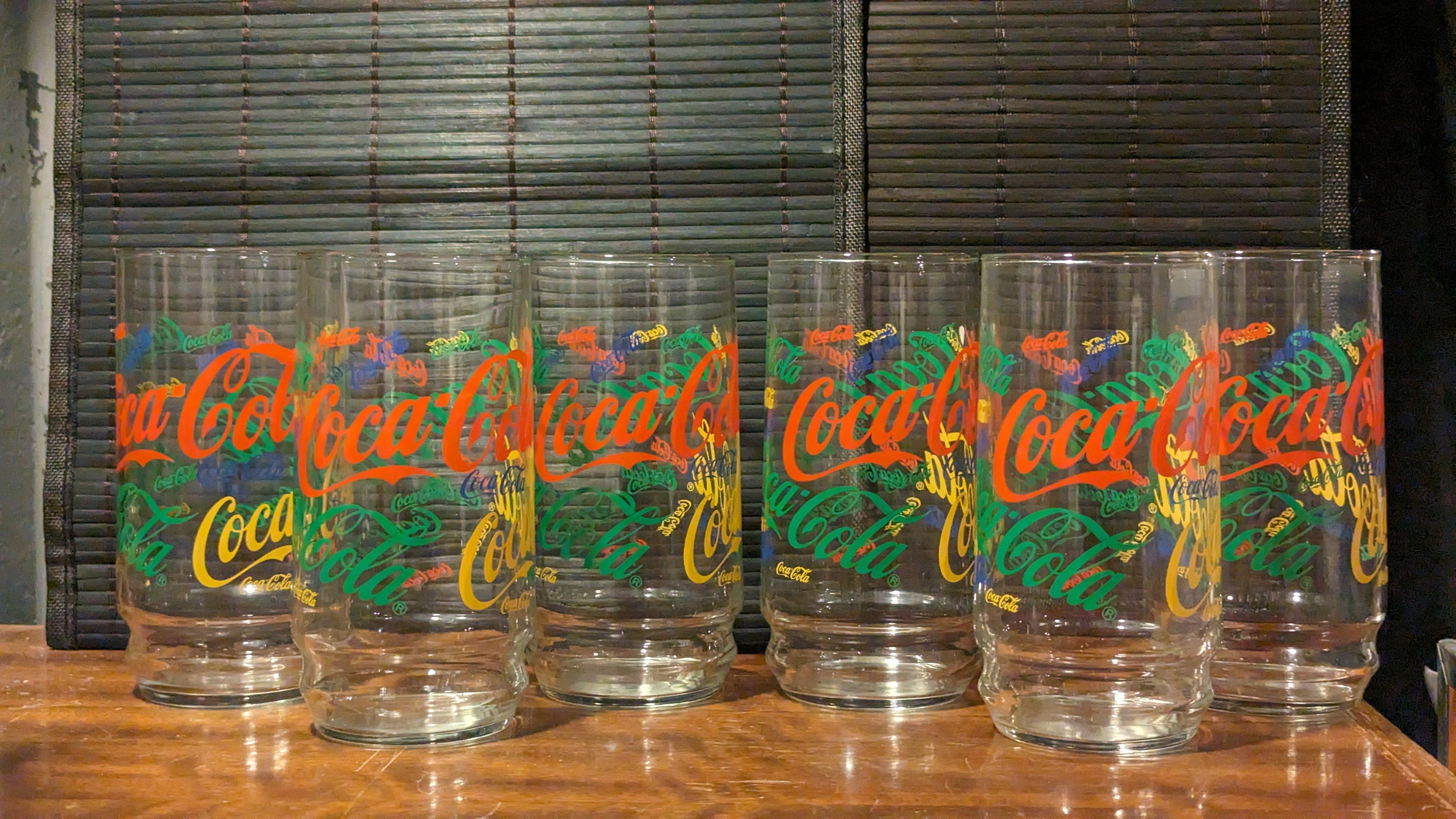 6 Vintage, 12 Oz, Coca Cola, Multi Colored, Script Logo, Clear