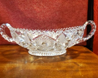 Antique, Imperial Glass Co, Double Handled, Star And File, Relish Dish, EAPG, NUCUT, Council Bowl,