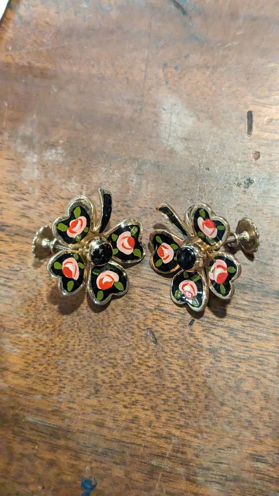Vintage, Screw Back, Four Leaf, Clover Earrings, … - image 10