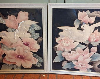 2 Vintage, Wood Framed, Art Deco,  Bernard Signed, Framed, Water Color, Prints, 24 1/2" x 20 1/2"