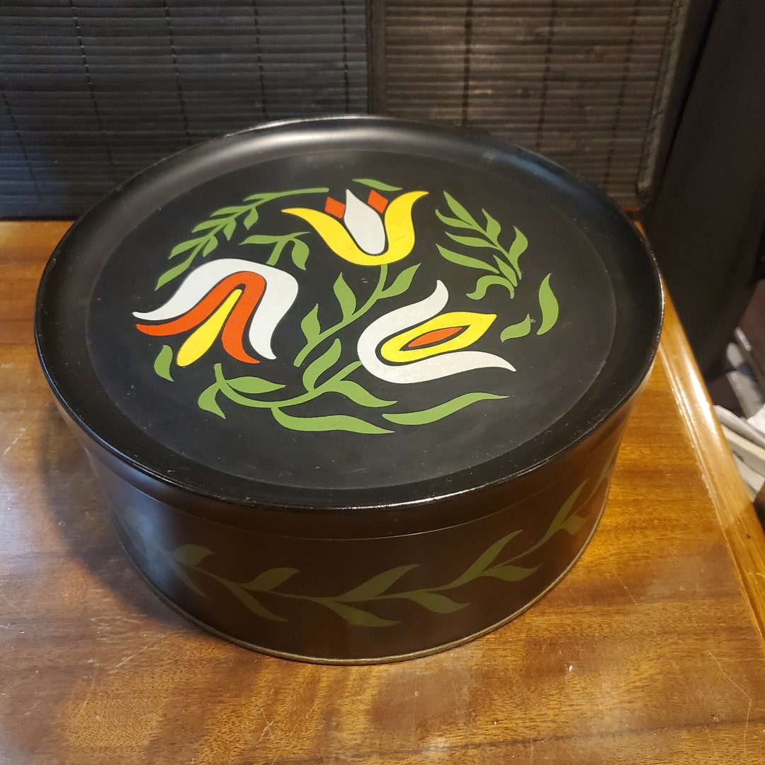 Vintage, by Guildcraft, New York, Handpainted, Black Metal, Floral