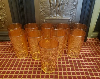 10 Vintage, Jeannette Glass, 5" Juice Glass, Water glass Hex Optic, Marigold, Iridescent, Carnival Glass, Honey Comb,