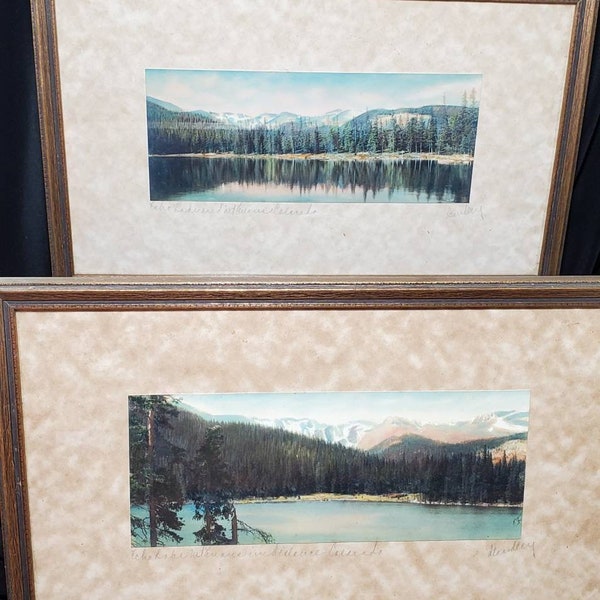 Free Shipping-Antique Pair Of Framed & Mounted Hand Tinted Colorado Echo Lake Landscape Photographs Signed by Harry L. STANDLEY