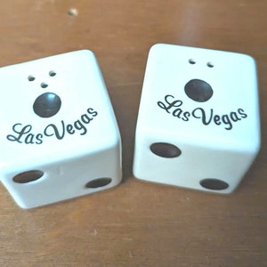 Vintage, Ceramic, Las Vegas, Dice, Salt And Pepper Shakers, Black And White,  Made In Korea,