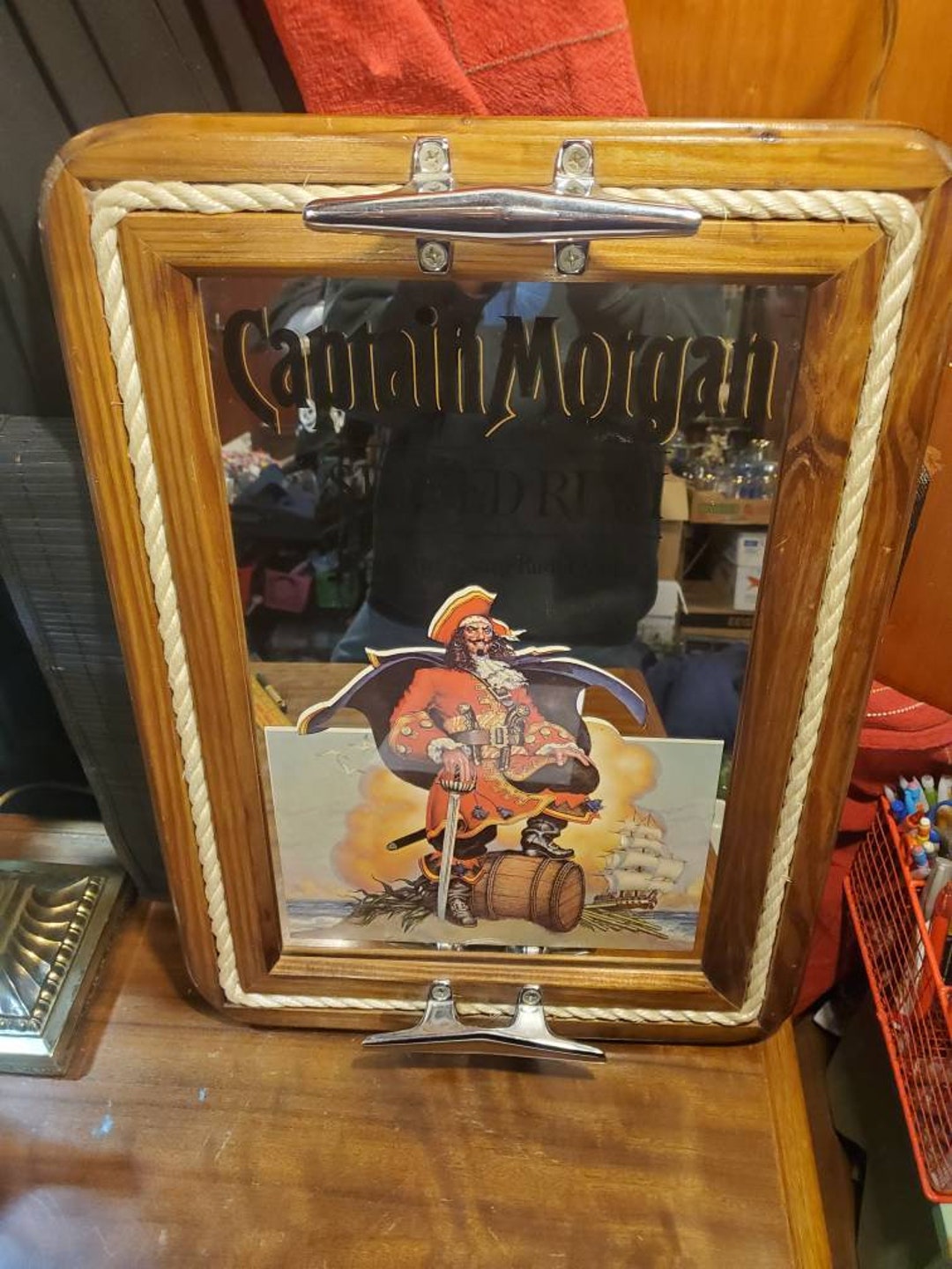 Vintage Captain Spiced Rum Mirror Sign Chrome Etsy