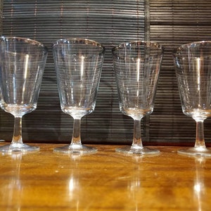 6 Vintage, 1950&#39;s, Crystal, Made In France, Water Goblets, Wine Glasses, Platinum Band, Stemware, 6 3/8&quot; Tall 3 1/4&quot; Wide