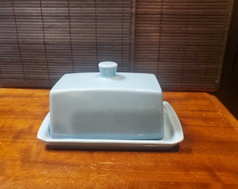 Vintage, Ceramic, Covered Butter, Dish, Aqua Glaze, 7 1/2" Long, 4 3/8" Wide, 4" Tall