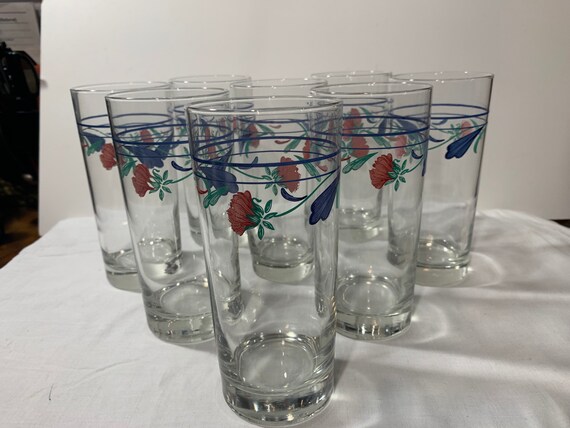 8 Vintage Corella Chrysanthemum Tumblers Country Kitchen Sheik Blue Line  With Floral - Etsy