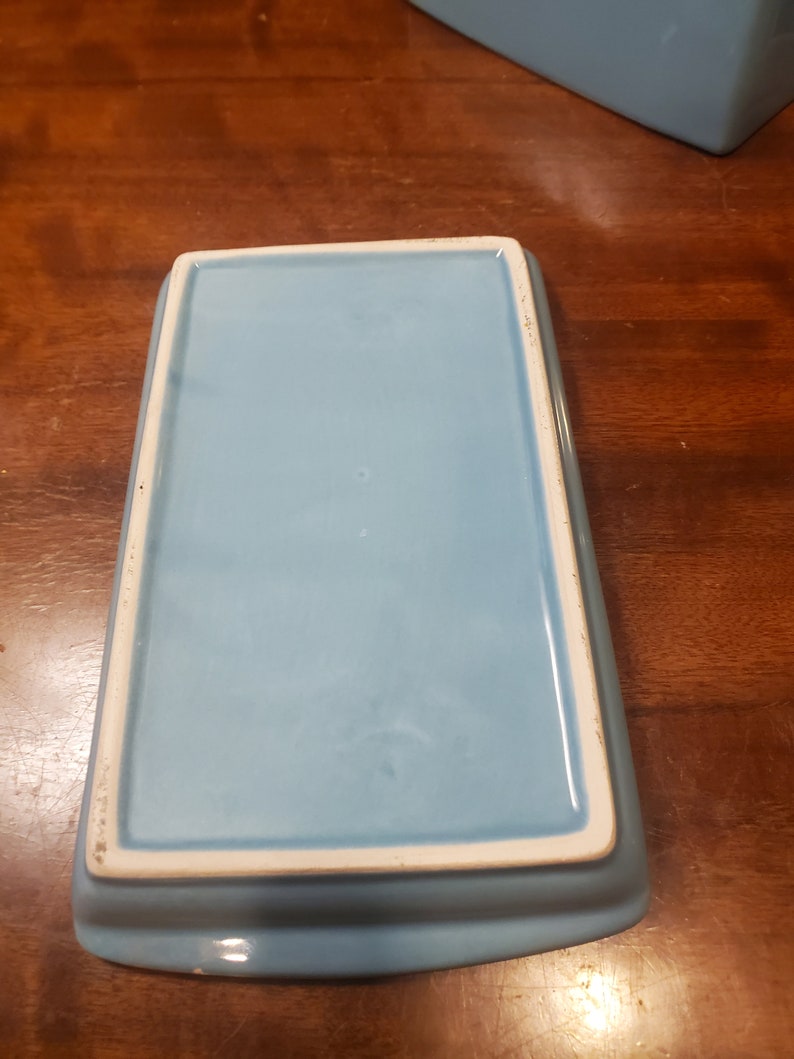 Vintage, Ceramic, Covered Butter, Dish, Aqua Glaze, 7 1/2 Long, 4 3/8 Wide, 4 Tall afbeelding 5
