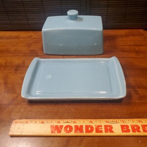 Vintage, Ceramic, Covered Butter, Dish, Aqua Glaze, 7 1/2 Long, 4 3/8 Wide, 4 Tall afbeelding 7