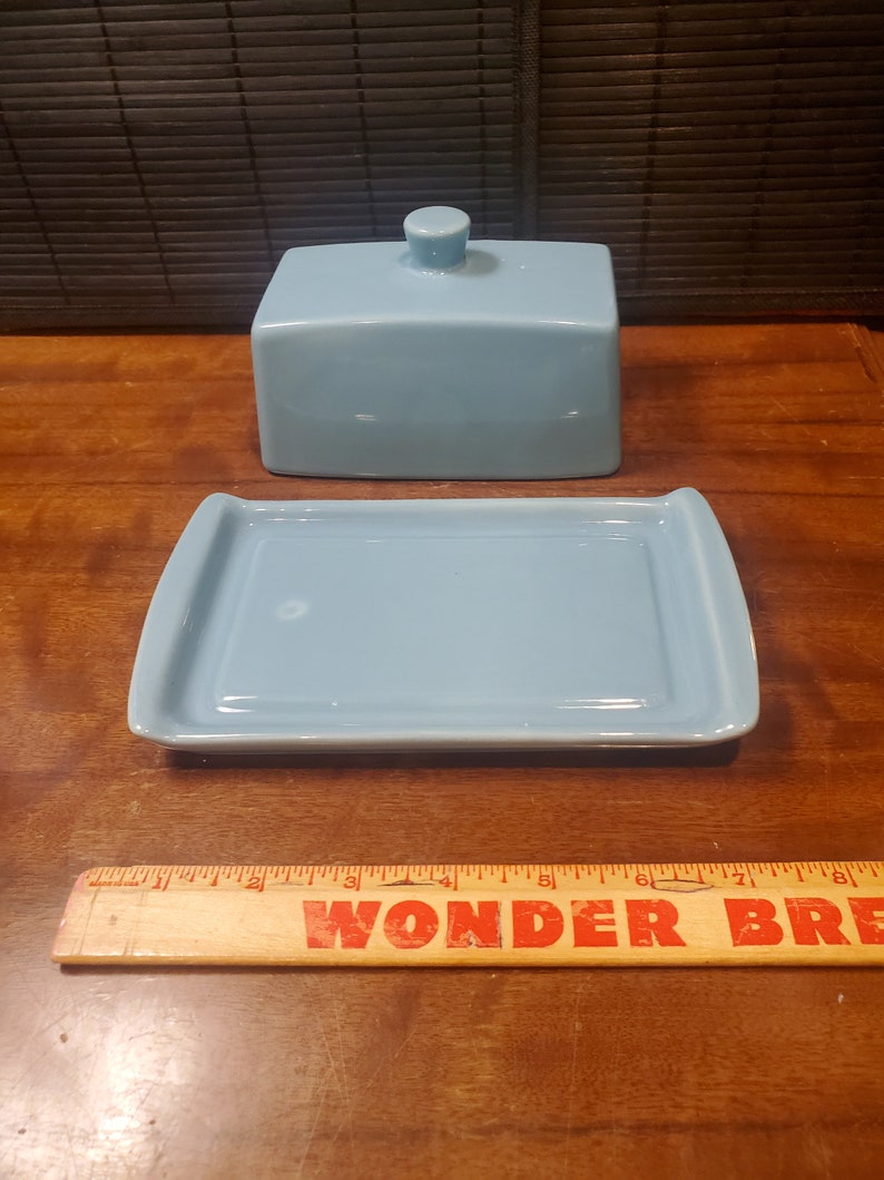 Vintage, Ceramic, Covered Butter, Dish, Aqua Glaze, 7 1/2 Long, 4 3/8 Wide, 4 Tall afbeelding 7