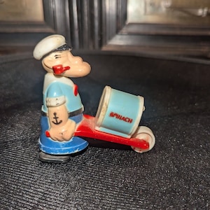 Vintage, Popeye Ramp Walker, Pushing Spinach Cart Wheelbarrow, Plastic, Pull Toys, Cartoon Character, Walkers, Popeye Sailor Man,