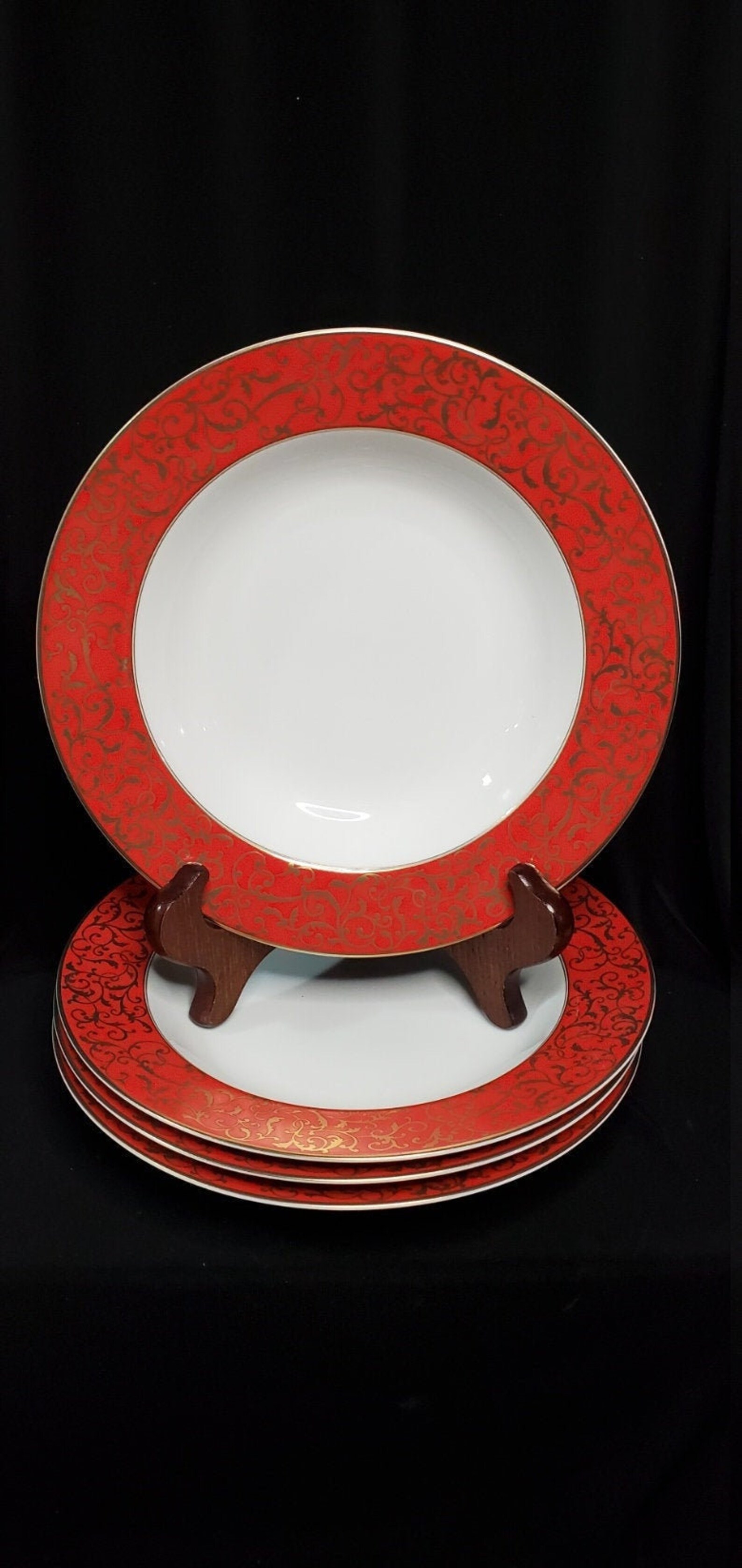 Set Of 4Parchment Red by Mikasa Fine China Red Band Gold Etsy