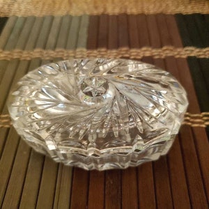 Vintage, Echt Bleikristall, Annahute, German Crystal, Oval, Trinket, Jewelry, Ring Box, 3 3/8&quot; Long 2&quot; Widest Point