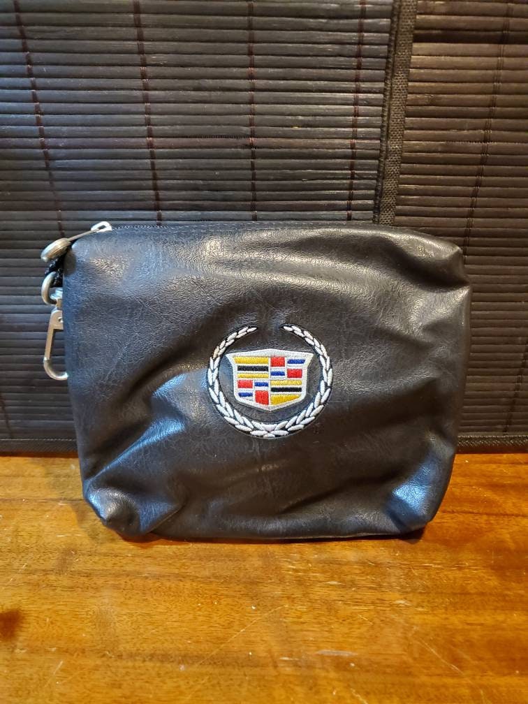 Vintage Embroidered Cadillac Logo Black Leather Zipper Belt Clip Bag Pouch Lined With Black Faux Fur 8 1 2 X 7 X 2 Etsy