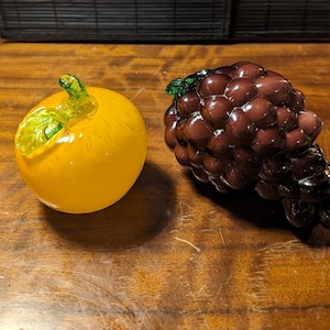 Vintage, Murano, Blown Glass, Fruit, Orange, And Bunch Of Red Grapes, Table Decor, Art Glass, life Size