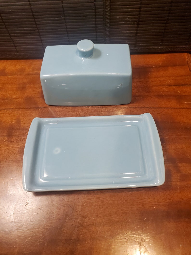 Vintage, Ceramic, Covered Butter, Dish, Aqua Glaze, 7 1/2 Long, 4 3/8 Wide, 4 Tall afbeelding 8