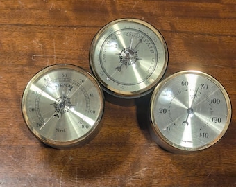 Vintage, Desktop, Hydrometer, Thermometer, Barometer, Weather Instrument, 7" Wide, 2 3/8" Tallest Point