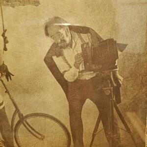 Vintage, R Hendrickson, Wood Framed, Sepia Print, Nude on Bicycle