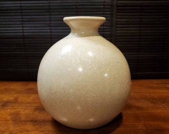 Vintage, Crystaline Glazed, Bud Vase, Handmade, Studio Pottery, Silvery White, Lacy Crystals, Wheel Thrown,3 3/4" Tall, 1 3/4" Mouth,