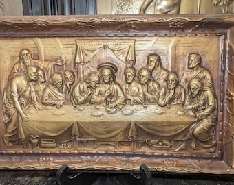 Vintage, The Last Supper, Faux Wood, Wall Plaque, Religious Decor, Wall Hanging, 14"x 8 1/2"
