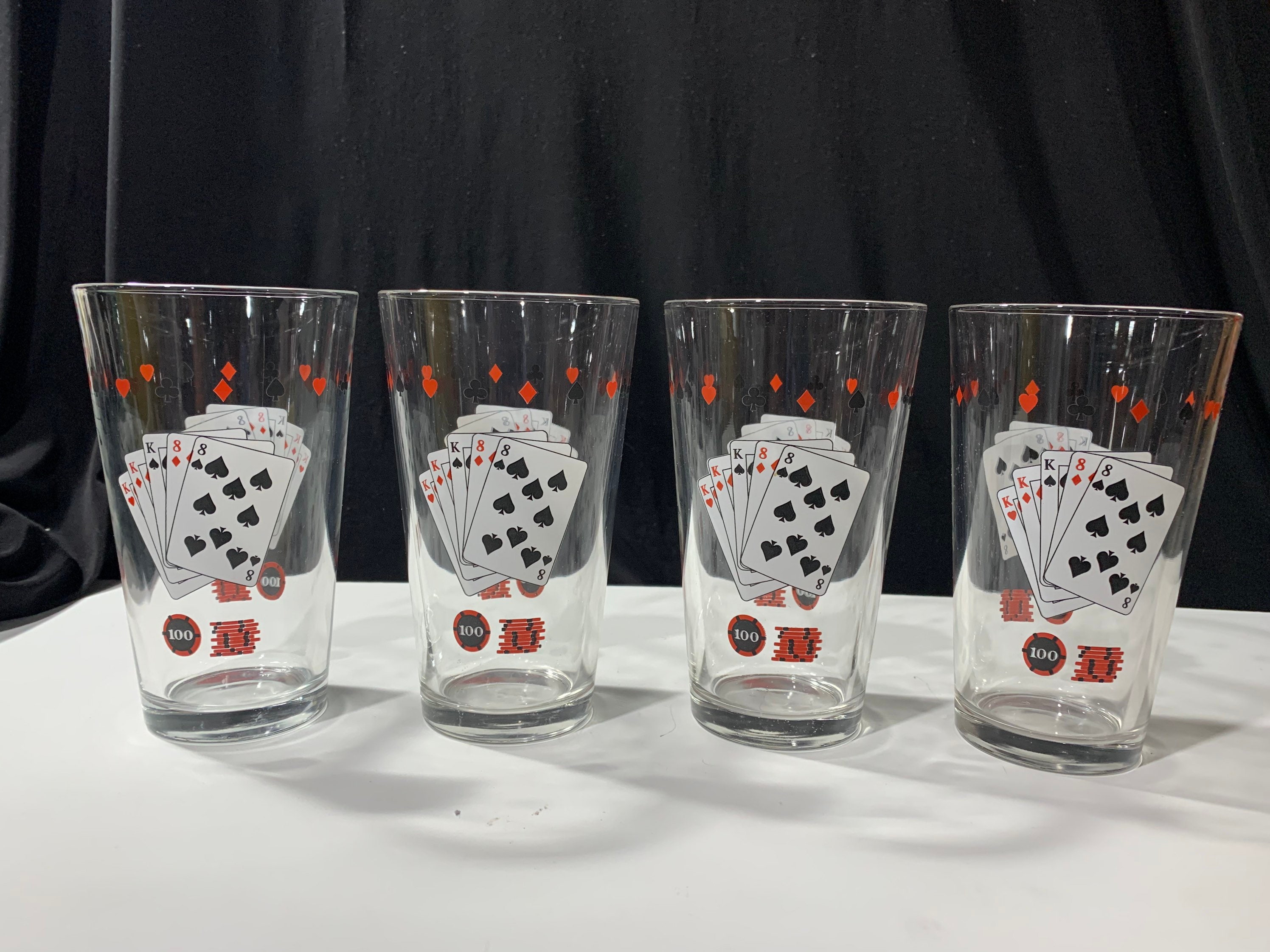 Playing Card Glass Set - Poker Hosting- 16 oz Drinking Cups Set Of