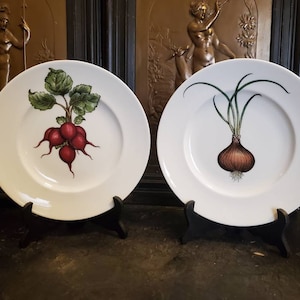 2 Vintage, Continental Dining, By Lenox, Fine Bone China, Radish And Onion, Dinner Plates, 9 3/8&quot; Diameter,