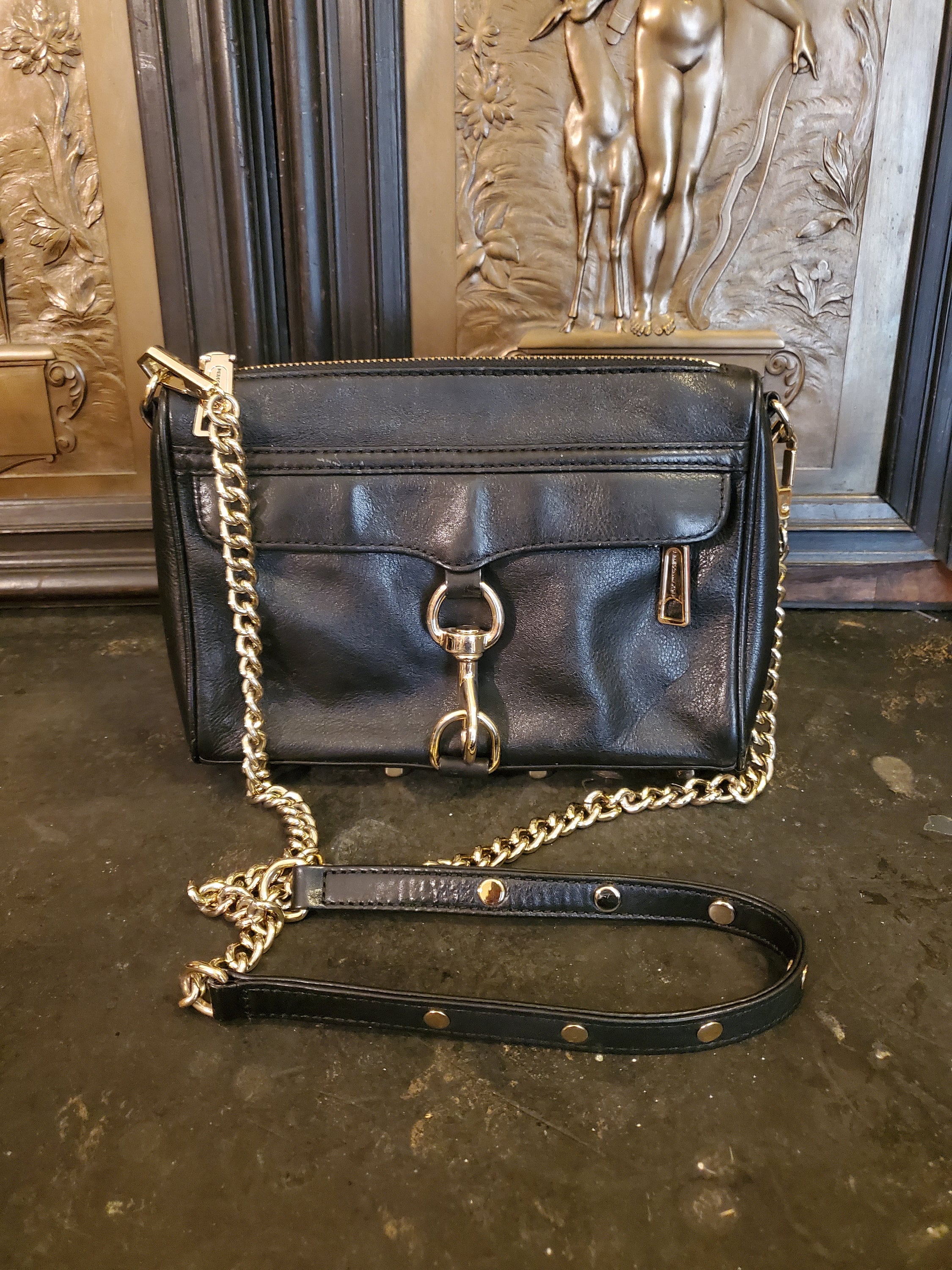 Vintage Rebecca Minkoff Crossbody Bag Black/gold Mac 