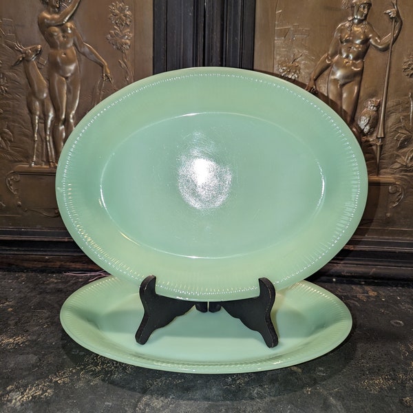 Vintage, Anchor Hocking, Fire King, Jadeite Glass, Oval, Serving Platters, 12" Long, 9" Wide