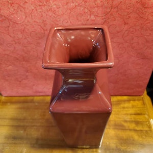 Vintage, Burgundy, Ceramic, Haeger Floral Pottery, 12&quot; Tall Vase, Original Sticker