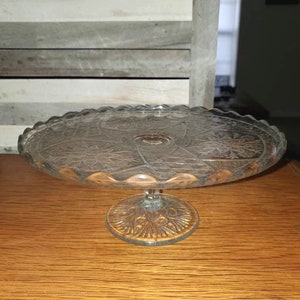 Vintage, Rosette, With Pinwheels, By Indiana Glass Co, EAPG, Pedestal, Cake Plate, Stand, 9 1/2&quot; Diameter,  4 1/2&quot; Tall, 4&quot; Base,