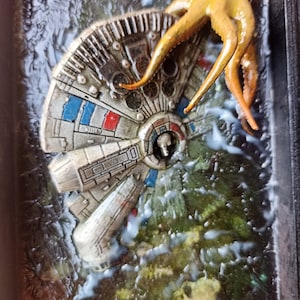 Millennium Falcon and Octopus, Star Wars diorama in epoxy resin!