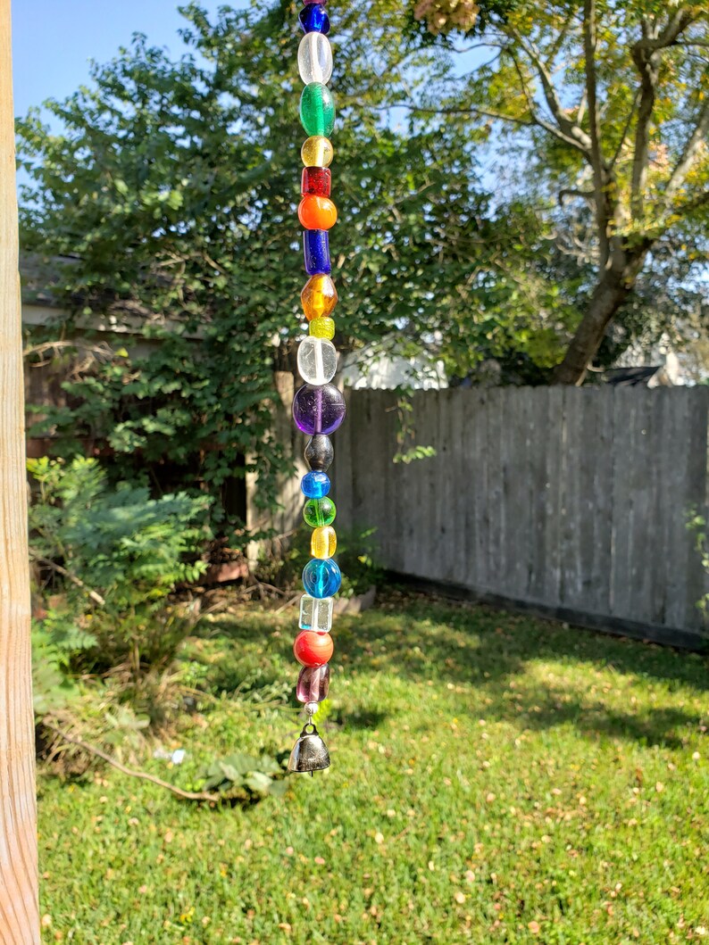 Indoor Porch Outdoor Suncatcher Window Beaded Hanging Bell Rainbow Beads Beaded Suncatcher Free Shipping Eligible Glass Beads