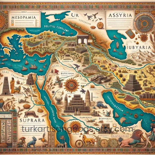 Illustrated maps of Ancient Anatolia and Mesopotamia-Digital Product| Customer Care 24/7 | PDF-PNG-Print