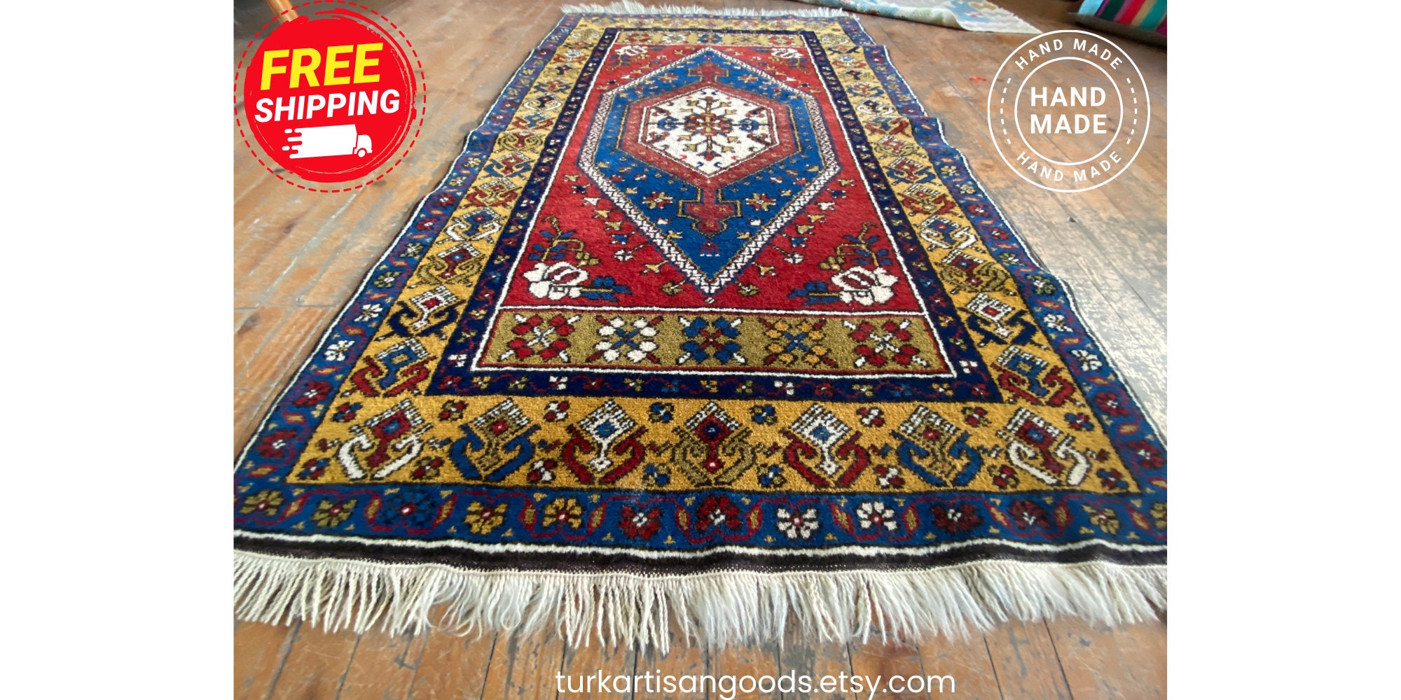 3'x4'10''ft Turkish Area Rug Turkish Carpet From Cappadocia Red&blue Lovely Colors Nomad Rug