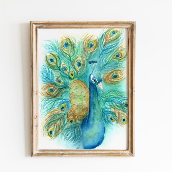 Peacock Watercolor Painting Peacock Original Watercolor Art Peacock Art Bird Art Home Decor Wall Art Pfau Aquarell Vogelbild Aquarell