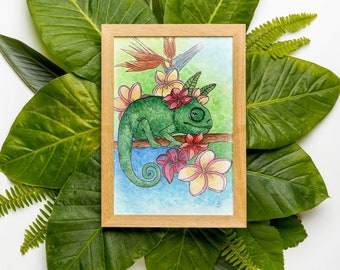 Chameleon Painting Watercolor Green Reptile Original Art Lizard Art Iguana Art Animal Art Chameleon Watercolor Painting Chameleon Art