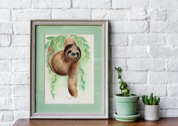 Sloth ORIGINAL Painting Happy Sloth Watercolor Sloth Art Animal Art Wildlife Art Home Decor Wall Art Faultier Aquarell Original Aquarellbild