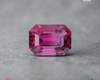 Natural Malaya Garnet 4.52 ct Octagon Purplish Pink Certified Swiss Gfco Gemstone