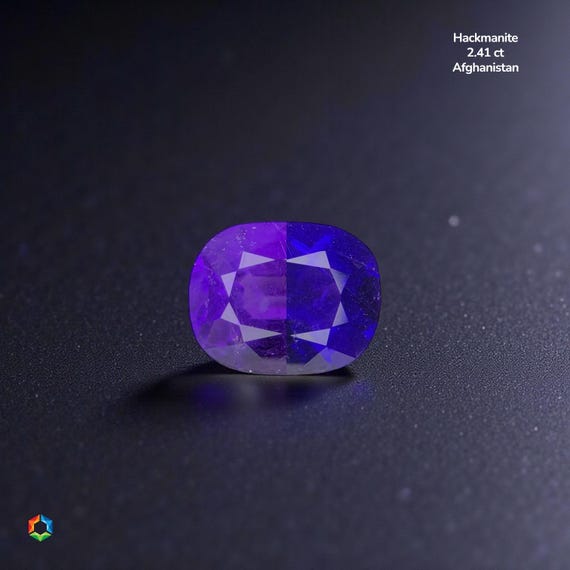 Natural Hackmanite 2.41 ct Cushion Collector Gemstone Afghanistan Violet to Deep purple Blue