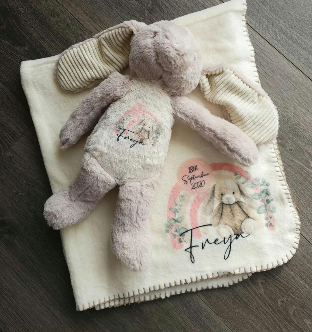 Personalised New Baby Bunny and Blanket - Etsy
