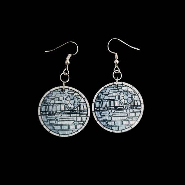 Adult Stained Glass look Death Star Earrings