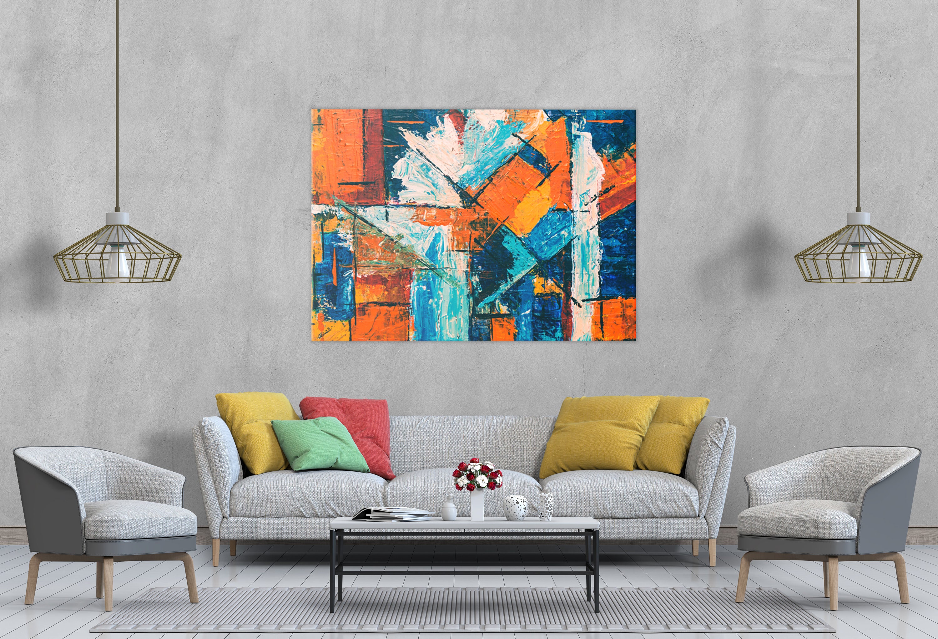 Abstract Blue and Orange Painting Canvas & Photo Print Etsy