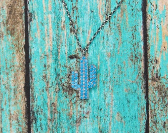 Silver & Turquoise Cactus Necklace